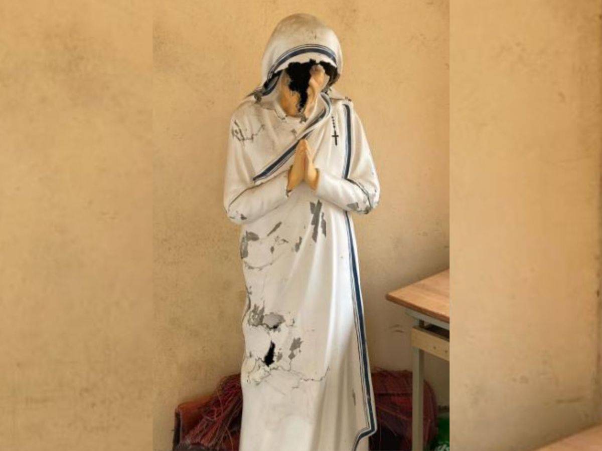 Property including a Mother Teresa statue was damaged in the attack on the missionary school.