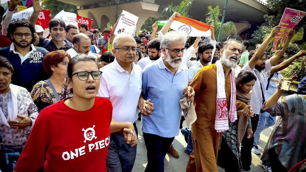 Protesters at Jantar Mantar rally for justice and democracy in India.