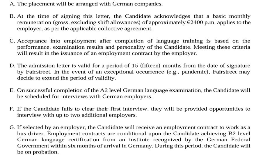 German bus driver training and employment process outlined in official document.