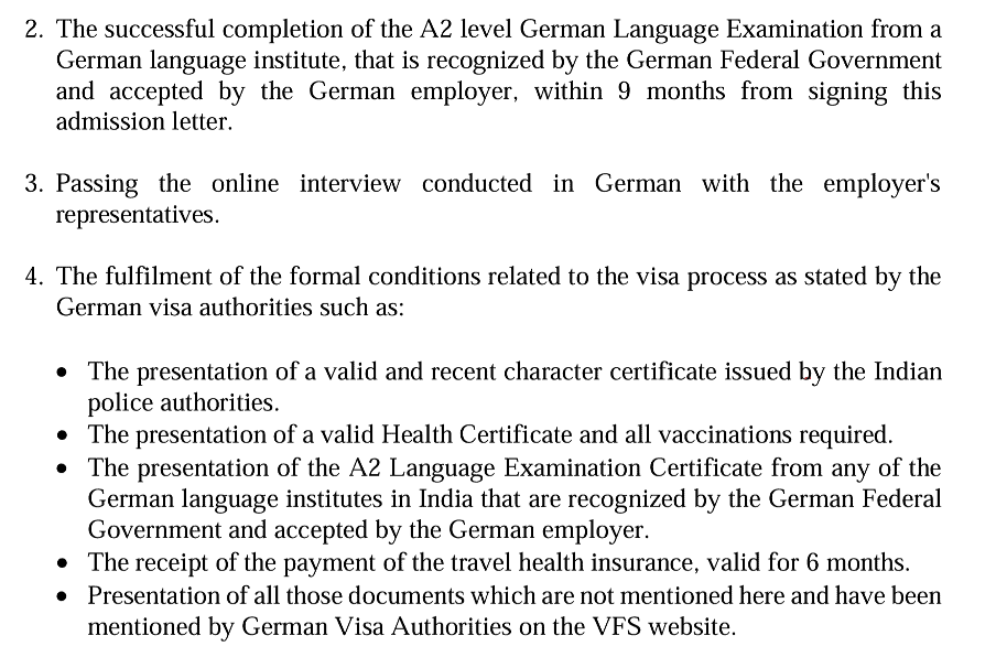 German language exam success, visa process, and Indian police certificate presented for visa approval.