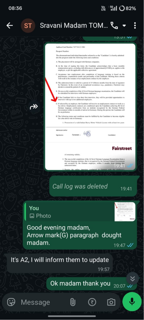 Official document from TOMCOM regarding Germany bus driver promise, with signature and logo.