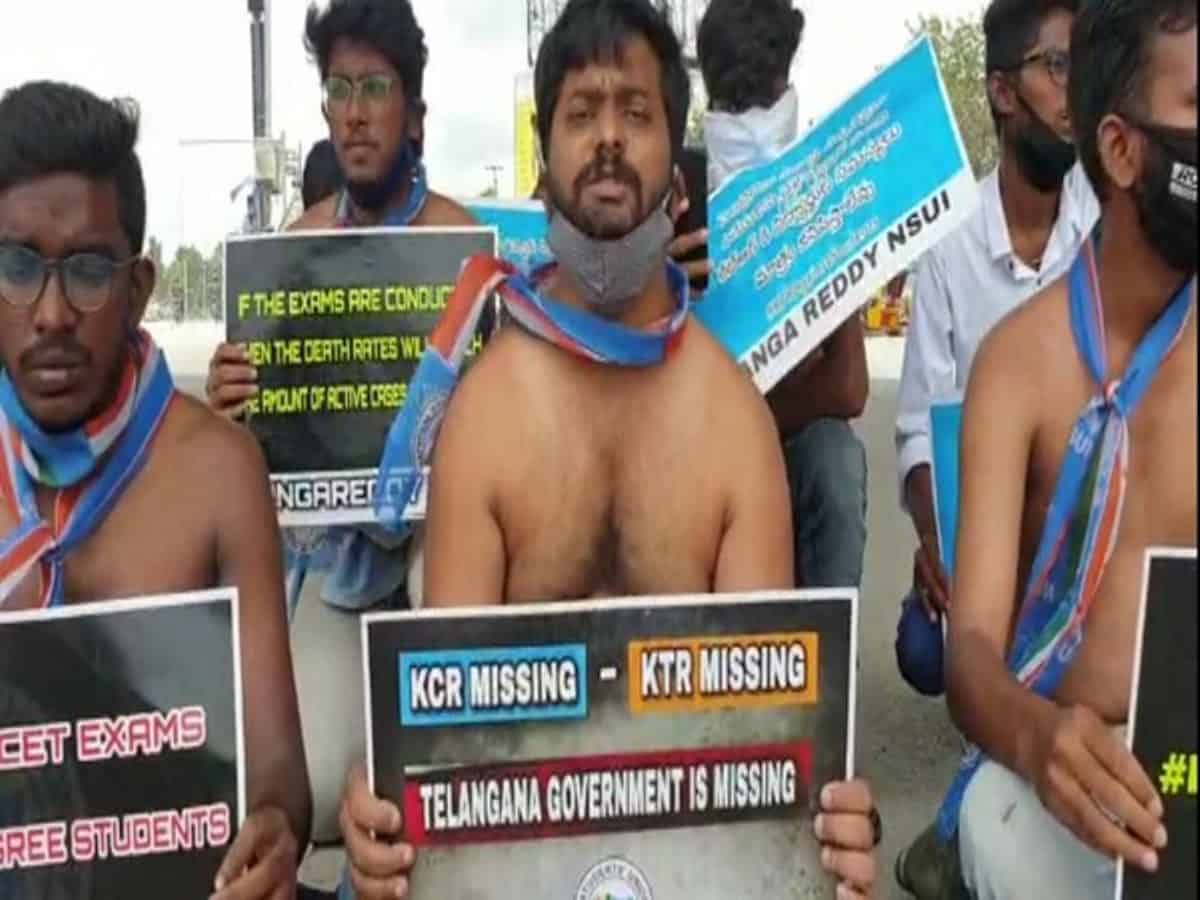 NSUI stage half-naked protest in Hyderabad against govts 