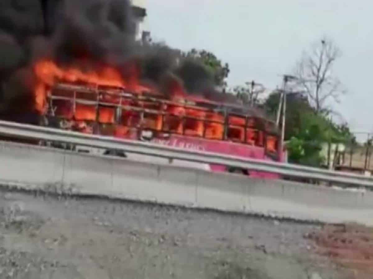 Telangana: Private bus catches fire in Nirmal, no casualties reported