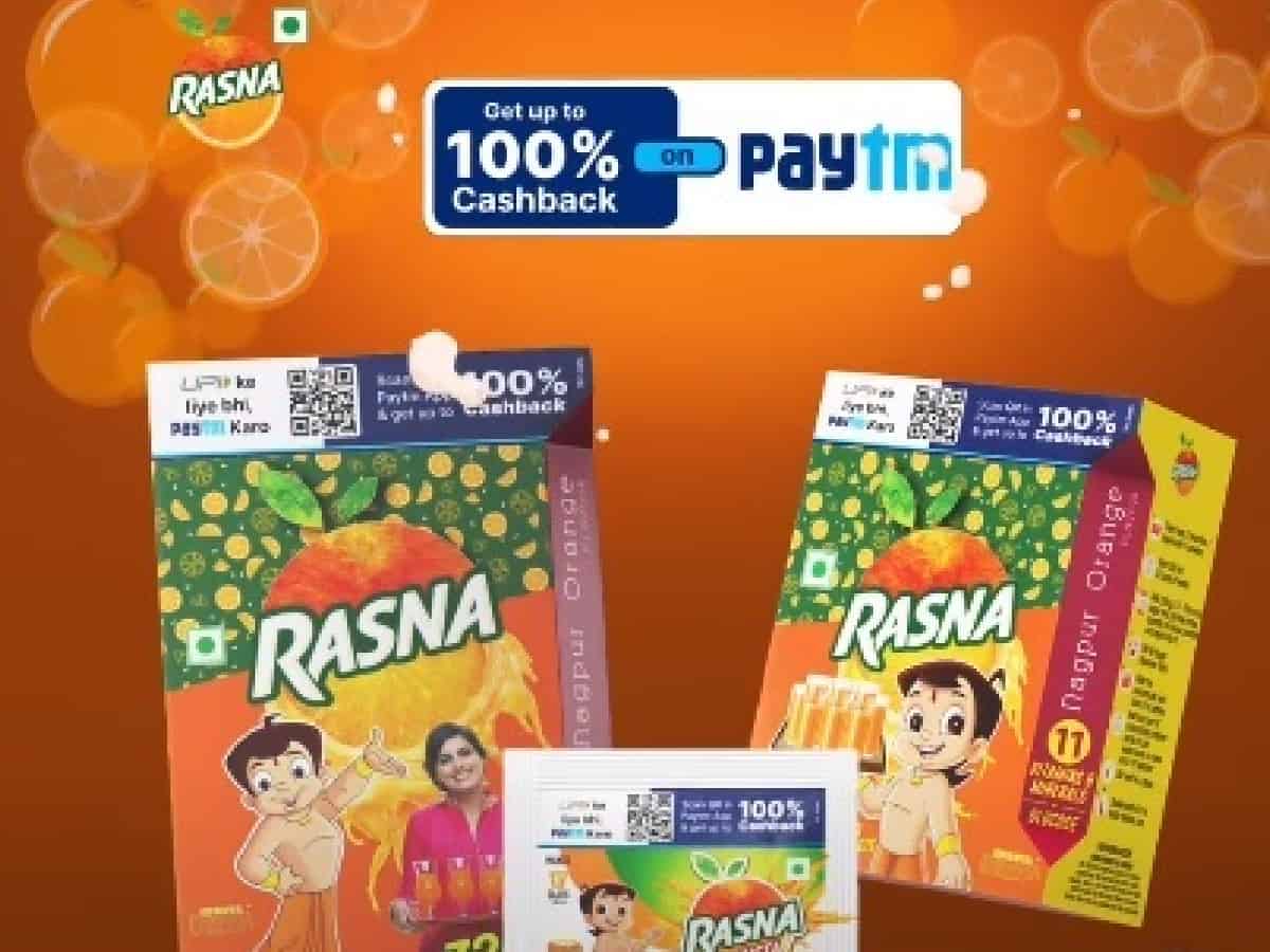 Rasna partners Paytm to offer upto 100% cashback on new campaign