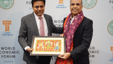 Bharti Enterprises' (Airtel India) Chairman Sunil Mittal with IT and Industries minister KTR at WEF