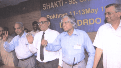 The nuclear weapon scientists at a press conference on 16 May, 1998. (From right Anil Kakodkar, Abdul Kalam, R. Chidambaram, and K. Santhanam)