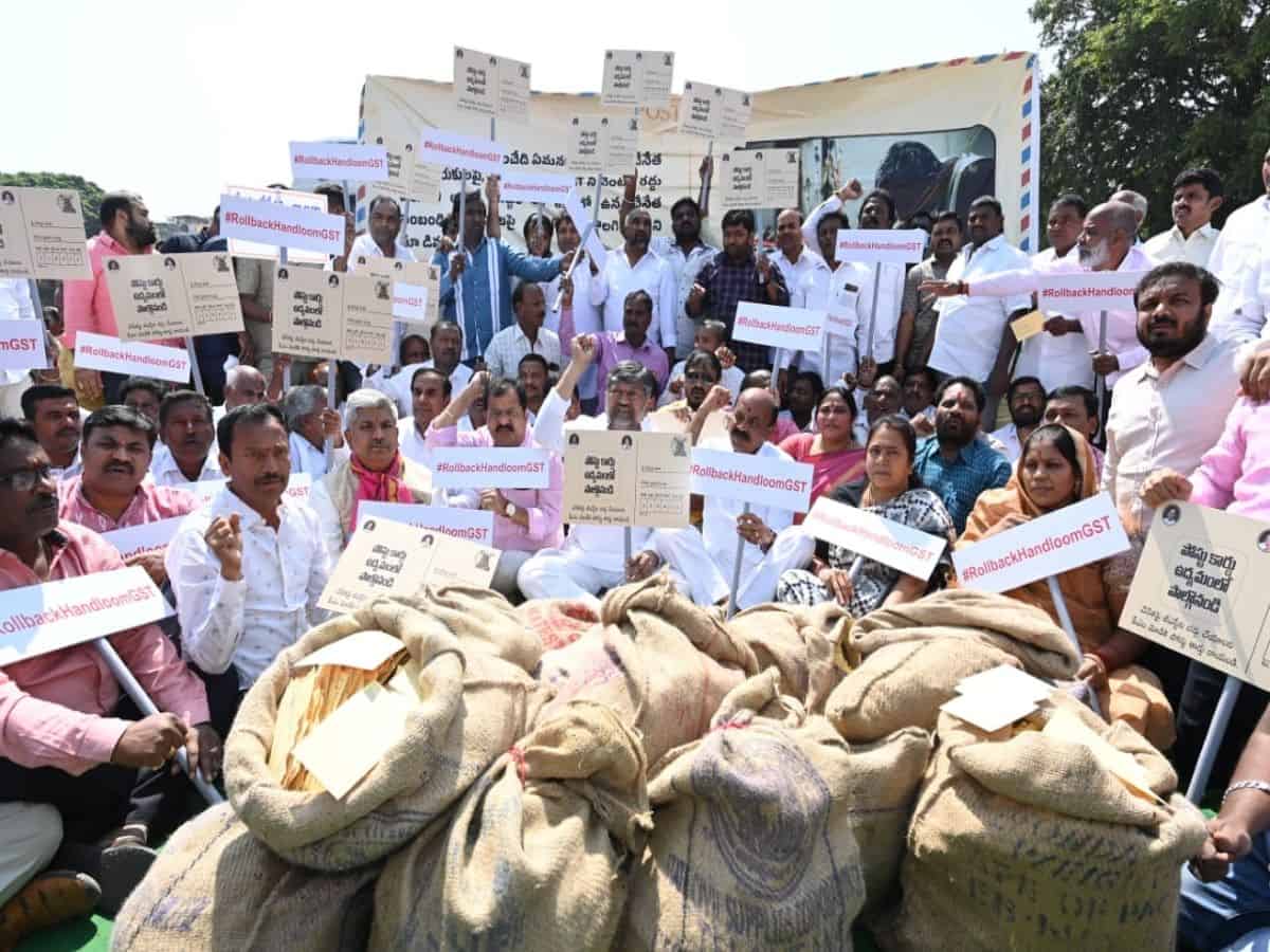 Weavers from Sircilla have been protesting and demanding that the pending bills and arrears be paid to them.