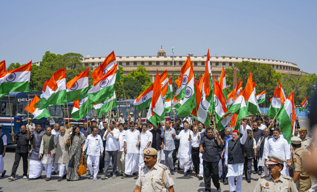 Budget Session: Opposition MPs’ Tiranga March